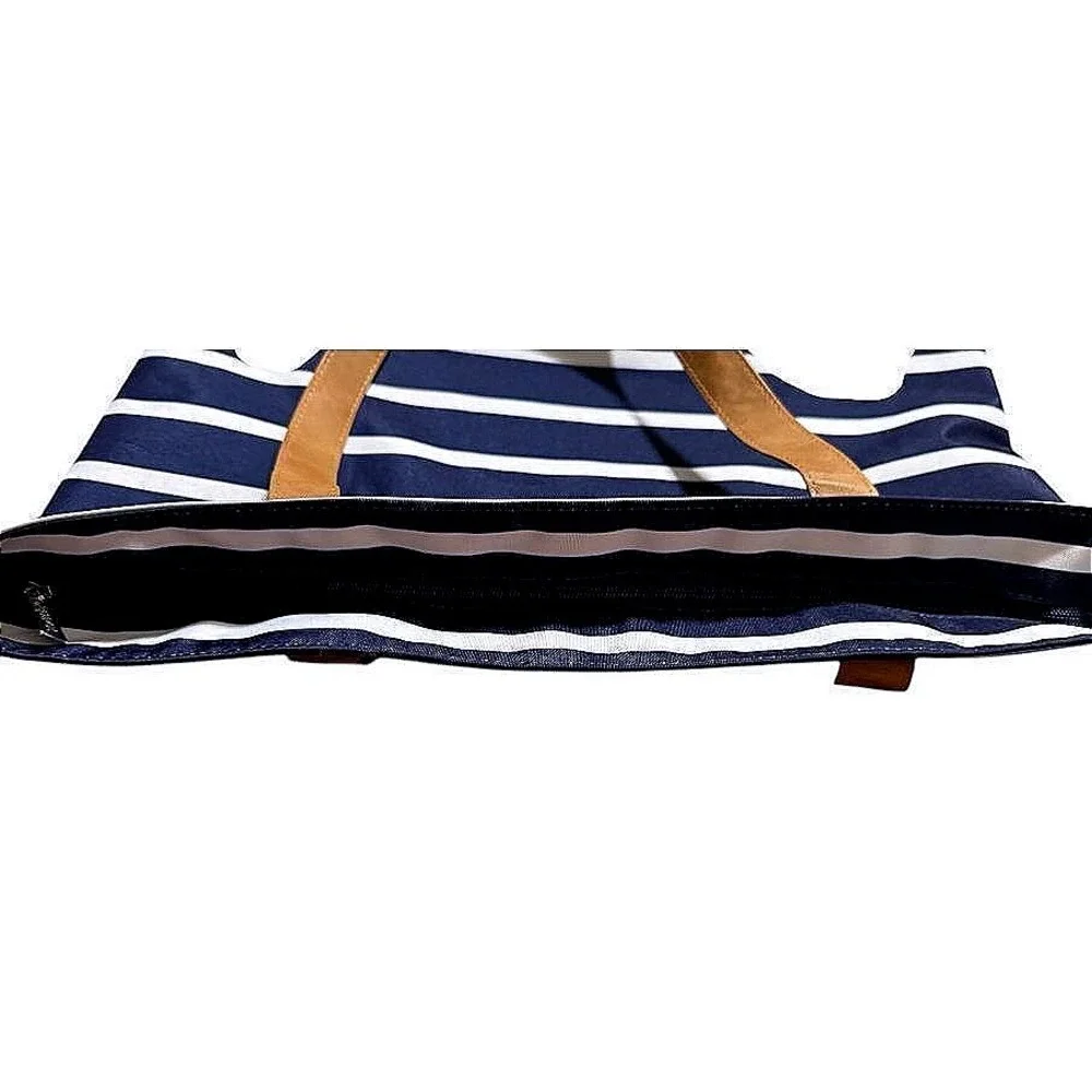 NWOT Striped Tote Bag Travel Beach Pool R&D‎ Monogrammed Zip Pocket